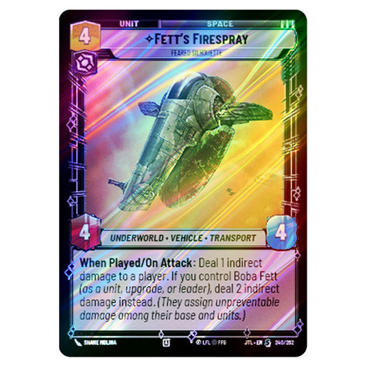 Fett's Firespray Feared Silhouette Special card from the Star Wars Unlimited set Jump to Lightspeed