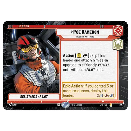 Poe Dameron I Can Fly Anything Rare card from the Star Wars Unlimited set Jump to Lightspeed