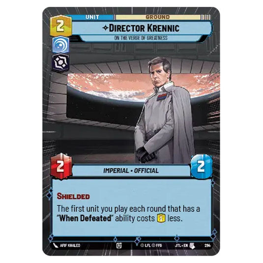 Director Krennic On the Verge of Greatness Uncommon card from the Star Wars Unlimited set Jump to Lightspeed