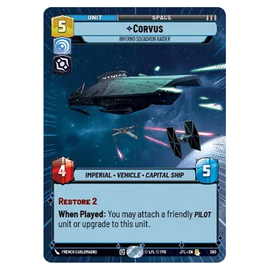Corvus Inferno Squadron Raider Rare card from the Star Wars Unlimited set Jump to Lightspeed
