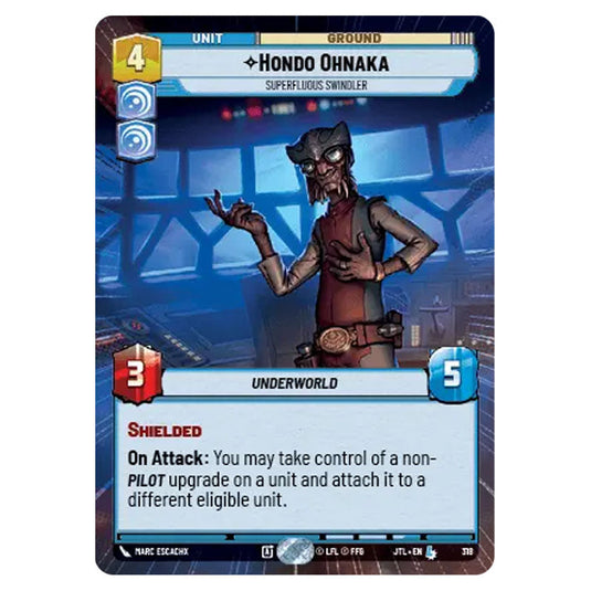 Hondo Ohnaka Superfluous Swindler Legendary card from the Star Wars Unlimited set Jump to Lightspeed