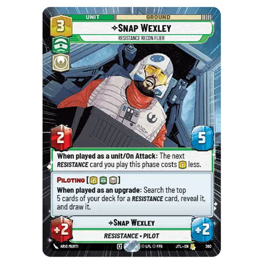 Snap Wexley Resistance Recon Flier Rare card from the Star Wars Unlimited set Jump to Lightspeed