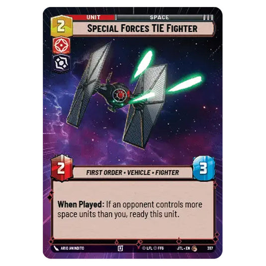 Special Forces TIE Fighter Common card from the Star Wars Unlimited set Jump to Lightspeed