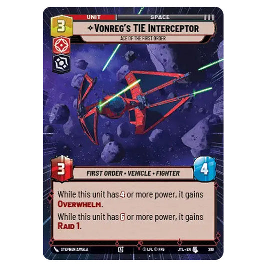 Vonreg's TIE Interceptor Ace of the First Order Uncommon card from the Star Wars Unlimited set Jump to Lightspeed