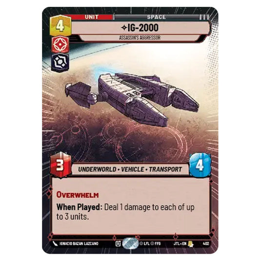 IG-2000 Assassin's Aggressor Rare card from the Star Wars Unlimited set Jump to Lightspeed
