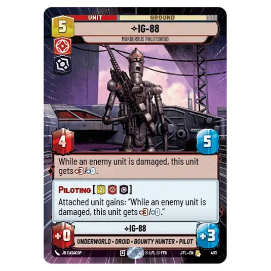 IG-88 Murderous Phlutdroid Rare card from the Star Wars Unlimited set Jump to Lightspeed