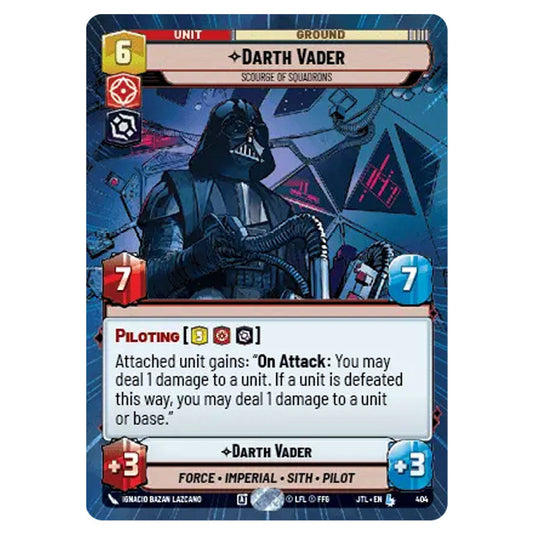 Darth Vader Scourge of Squadrons Legendary card from the Star Wars Unlimited set Jump to Lightspeed