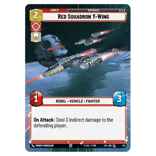 Red Squadron Y-Wing Common card from the Star Wars Unlimited set Jump to Lightspeed