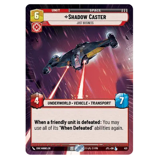 Shadow Caster Just Business Legendary card from the Star Wars Unlimited set Jump to Lightspeed