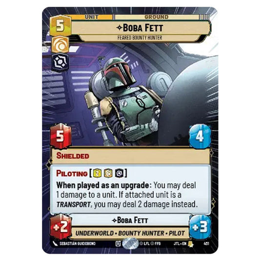 Boba Fett Feared Bounty Hunter Rare card from the Star Wars Unlimited set Jump to Lightspeed