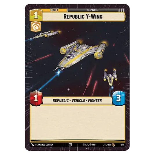 Republic Y-Wing Common card from the Star Wars Unlimited set Jump to Lightspeed