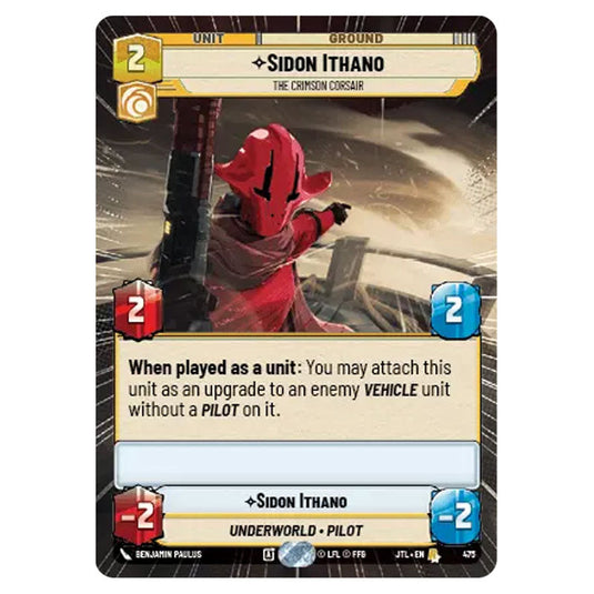 Sidon Ithano The Crimson Corsair Rare card from the Star Wars Unlimited set Jump to Lightspeed