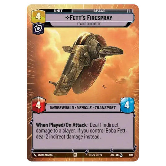 Fett's Firespray Feared Silhouette Special card from the Star Wars Unlimited set Jump to Lightspeed