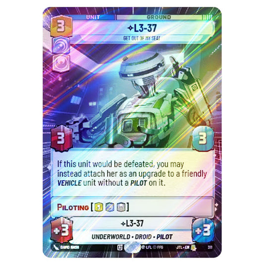 L3-37 Get Out Of My Seat Rare card from the Star Wars Unlimited set Jump to Lightspeed