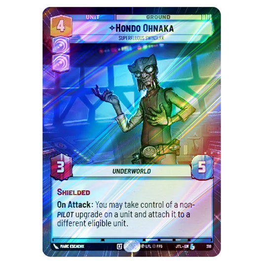 Hondo Ohnaka Superfluous Swindler Legendary card from the Star Wars Unlimited set Jump to Lightspeed