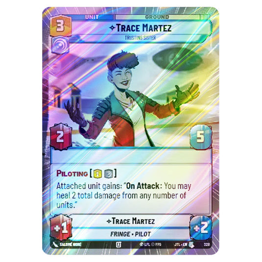 Trace Martez Trusting Sister Uncommon card from the Star Wars Unlimited set Jump to Lightspeed