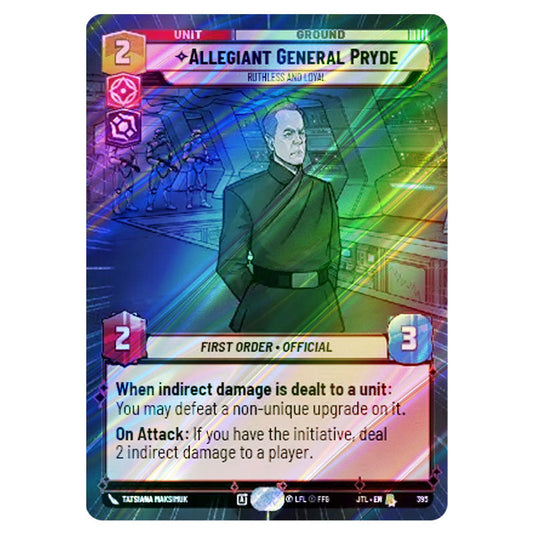 Allegiant General Pryde Ruthless and Loyal Rare card from the Star Wars Unlimited set Jump to Lightspeed