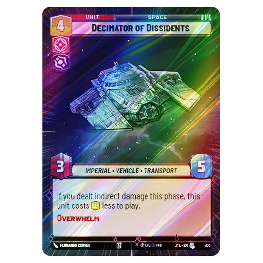Decimator of Dissidents Uncommon card from the Star Wars Unlimited set Jump to Lightspeed