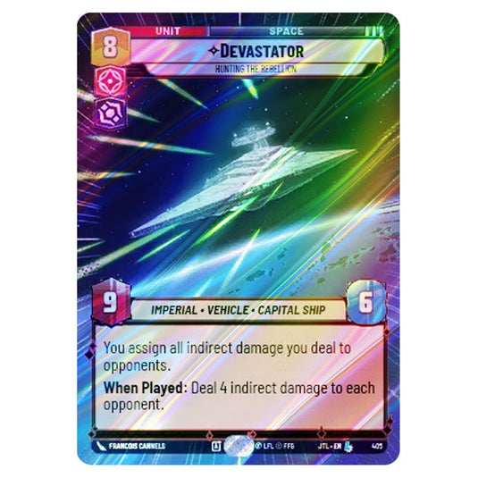 Devastator Hunting the Rebellion Legendary card from the Star Wars Unlimited set Jump to Lightspeed