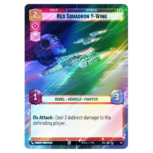 Red Squadron Y-Wing Common card from the Star Wars Unlimited set Jump to Lightspeed