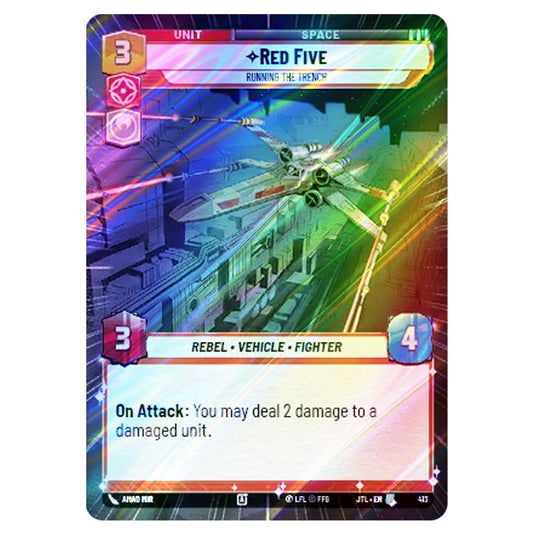 Red Five Running the Trench Uncommon card from the Star Wars Unlimited set Jump to Lightspeed