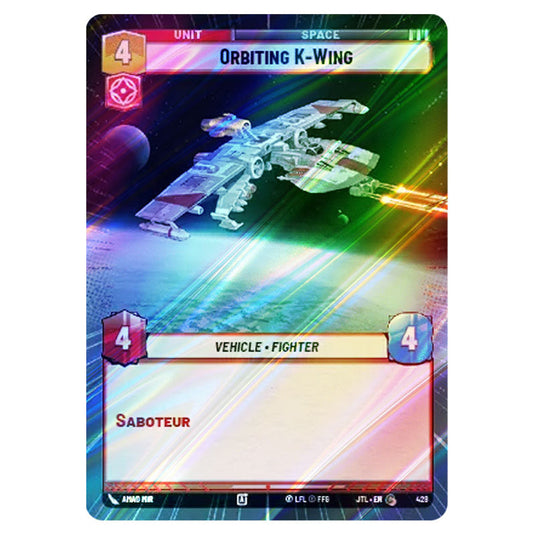 Orbiting K-Wing Common card from the Star Wars Unlimited set Jump to Lightspeed