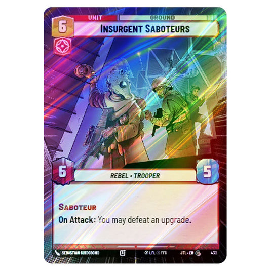 Insurgent Saboteurs Common card from the Star Wars Unlimited set Jump to Lightspeed
