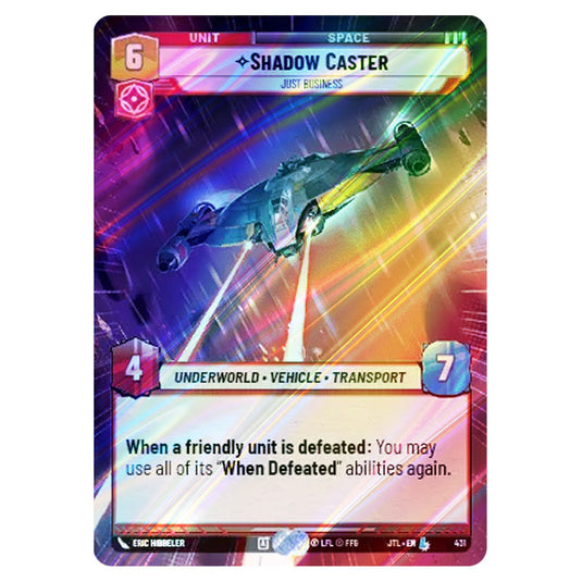 Shadow Caster Just Business Legendary card from the Star Wars Unlimited set Jump to Lightspeed