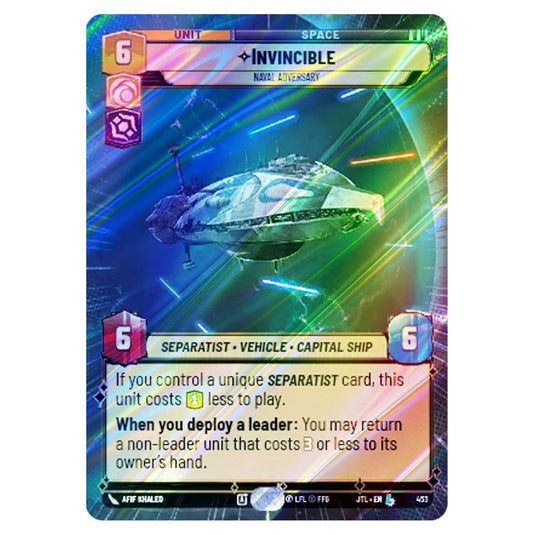 Invincible Naval Adversary Legendary card from the Star Wars Unlimited set Jump to Lightspeed