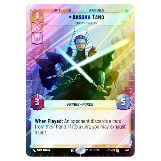 Ahsoka Tano Chasing Whispers Rare card from the Star Wars Unlimited set Jump to Lightspeed