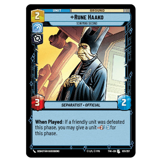 Star Wars Unlimited - Twilight of the Republic - Rune Haako Scheming Second (Uncommon) - 031/257