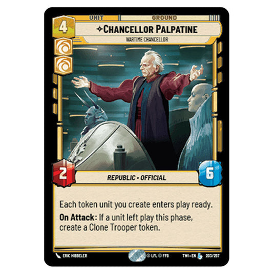 Star Wars Unlimited - Twilight of the Republic - Chancellor Palpatine Wartime Chancellor (Legendary) - 203/257