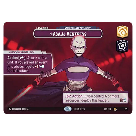 Star Wars Unlimited - Twilight of the Republic - Asajj Ventress Unparalleled Adversary (Rare) - 271/257 (Showcase)