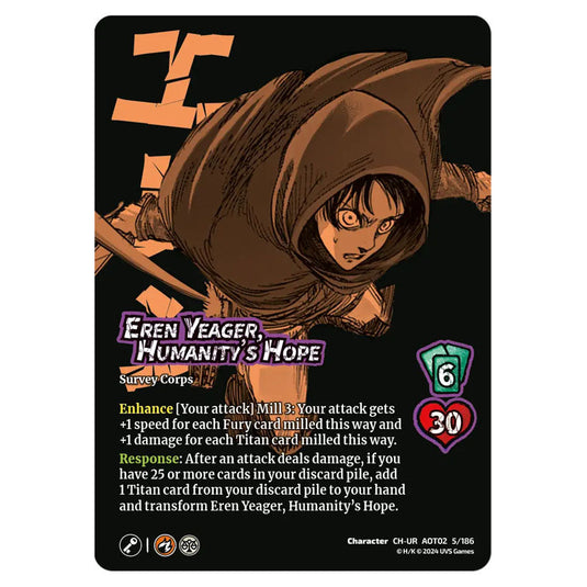 Eren Yeager, Humanity's Hope // Eren, Attack Titan Advancing card from the Attack on Titan set Origins of Power CH-UR 02 005/186