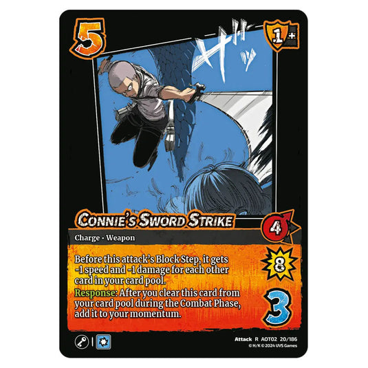 Connie's Sword Strike card from the Attack on Titan set Origins of Power R 02 020/186