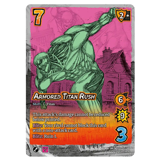 Armored Titan Rush // Reiner's Toughness card from the Attack on Titan set Origins of Power UR 02 043/186