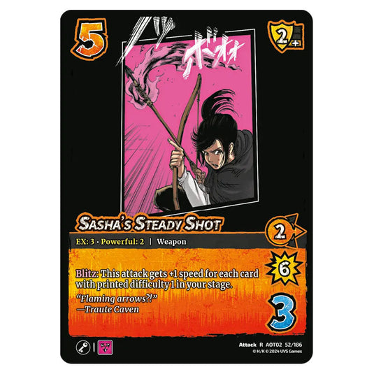 Sasha's Steady Shot card from the Attack on Titan set Origins of Power R 02 052/186