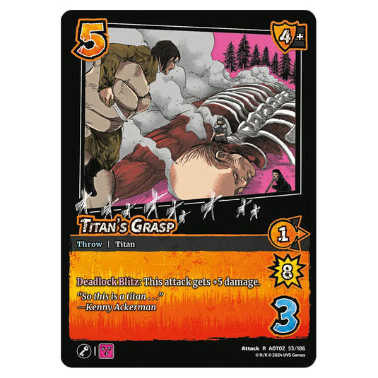 Titan's Grasp card from the Attack on Titan set Origins of Power R 02 053/186