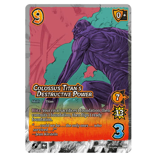 Colossus Titan's Destructive Power // Bertolt's Devotion card from the Attack on Titan set Origins of Power UR 02 073/186