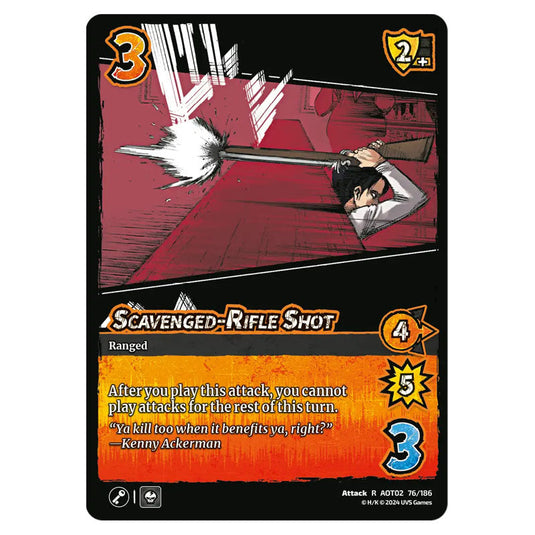 Scavenged-Rifle Shot card from the Attack on Titan set Origins of Power R 02 076/186