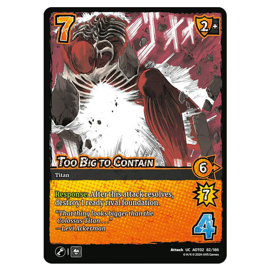 Too Big to Contain card from the Attack on Titan set Origins of Power UC 02 082/186