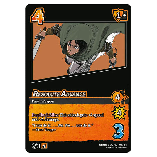 Resolute Advance card from the Attack on Titan set Origins of Power C 02 104/186