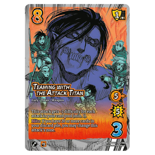 Teaming with the Attack Titan card from the Attack on Titan set Origins of Power UR 02 105/186