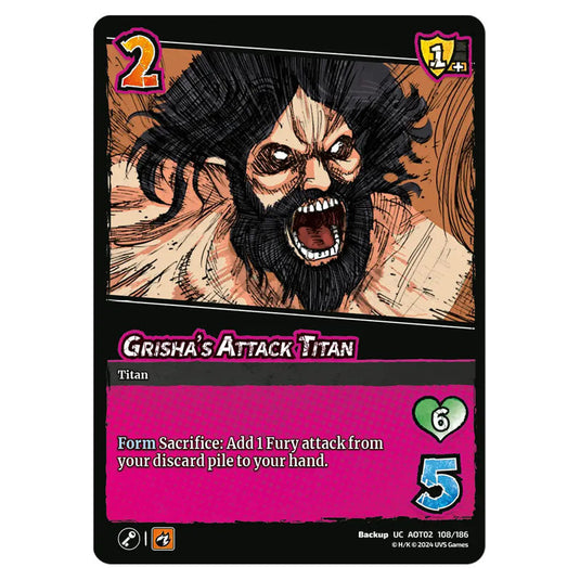 Grisha's Attack Titan card from the Attack on Titan set Origins of Power UC 02 108/186