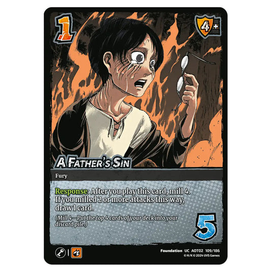 A Father's Sin card from the Attack on Titan set Origins of Power UC 02 109/186