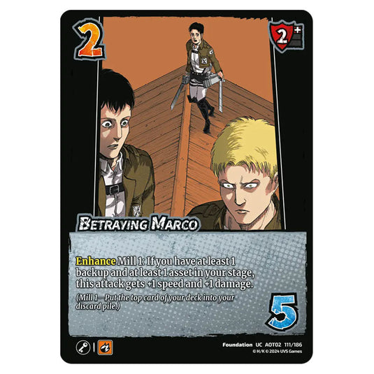 Betraying Marco card from the Attack on Titan set Origins of Power UC 02 111/186