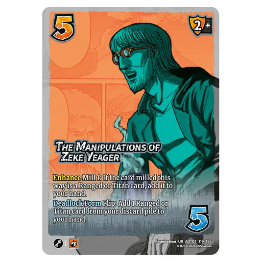 The Manipulations of Zeke Yeager card from the Attack on Titan set Origins of Power UR 02 119/186
