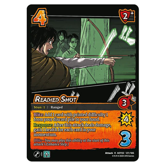 Readied Shot card from the Attack on Titan set Origins of Power R 02 127/186