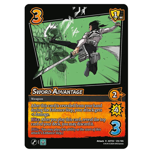 Sword Advantage card from the Attack on Titan set Origins of Power R 02 129/186