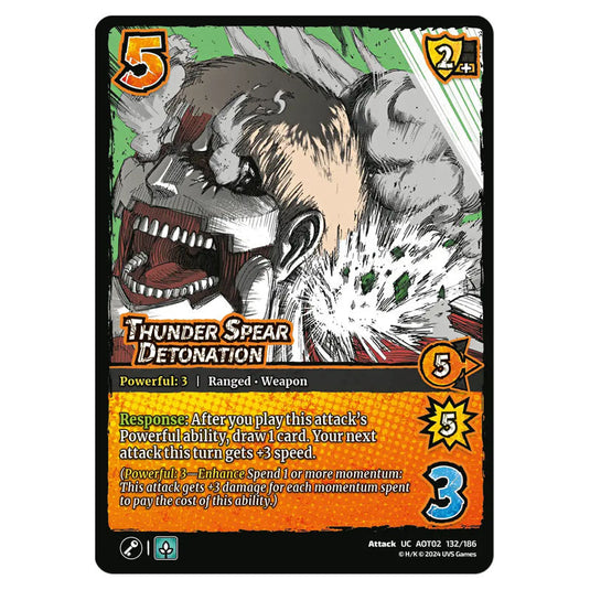 Thunder Spear Detonation card from the Attack on Titan set Origins of Power UC 02 132/186